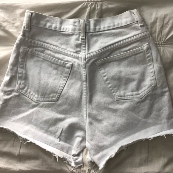 white cotton denim high waist shorts - Picture 3 of 4